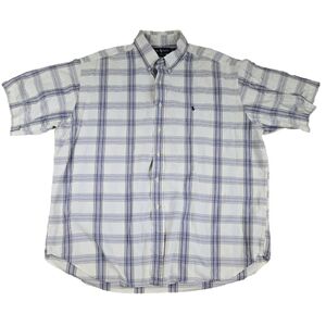 Polo Ralph Lauren Button Down Shirt XXL White Blue Plaid Blaire Cotton Preppy